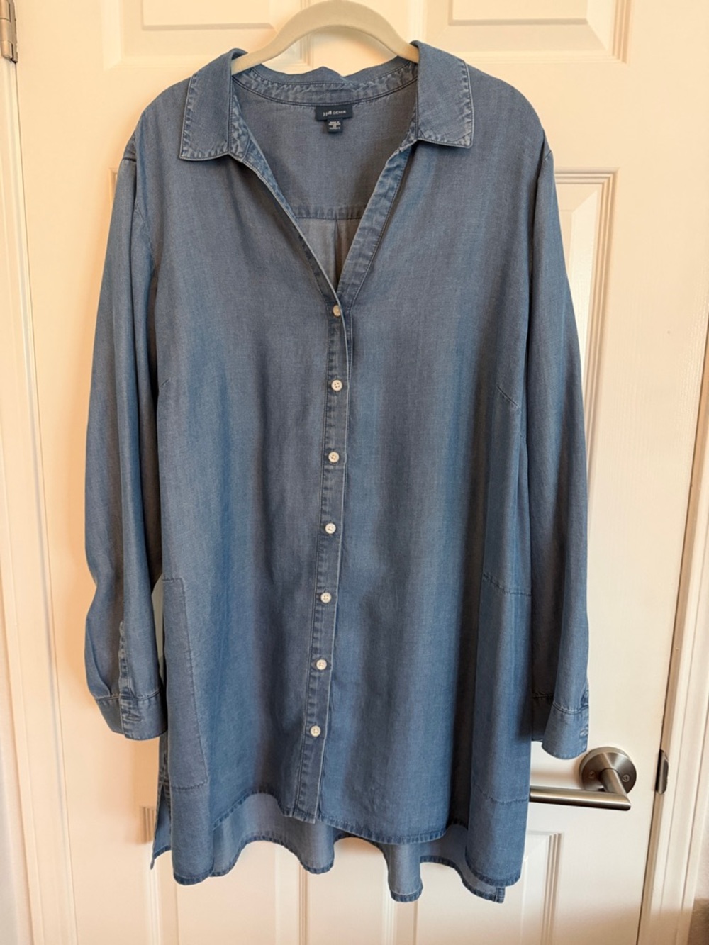 Lightweight Denim Tunic Button-Up Shirt - Blue